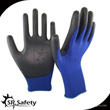 SRSAFETY Guante de poliuretano de 18 Ga Navy Nylon / guante de trabajo / guante de teléfono inteligente